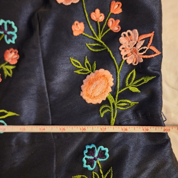 Wayward Fancies Floral Embroidery Black Sheer Tiered Tulle & Blue Dupioni Dress - Picture 8 of 16